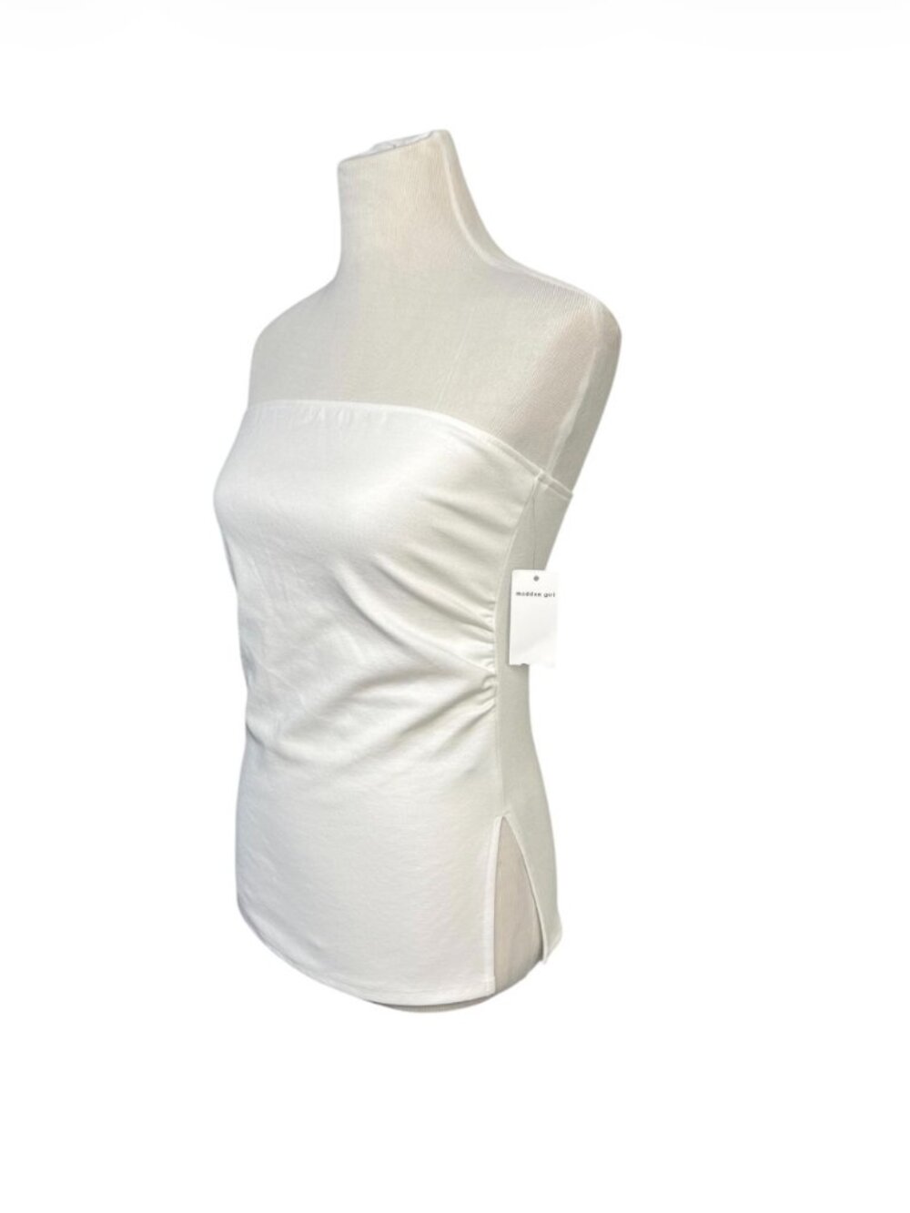 Madden Girl Large White Tube Top Runched Side Slit Sleeveless New
